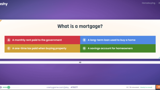 A quiz question on the presentation screen